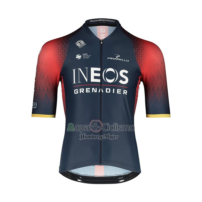 Ineos Grenadiers Ropa Ciclismo Culotte Corto 2022 Mangas Cortas Profundo Azul Rojo
